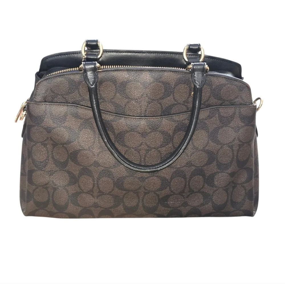 Coach Lillie Carryall Brown Signature Canvas Handbag Purse